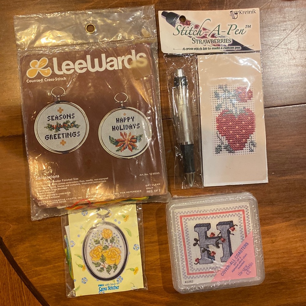 NWT Cross Stitch Kit Lot of 4 Christmas Ornaments Pen Coasters Framed Flower NEW